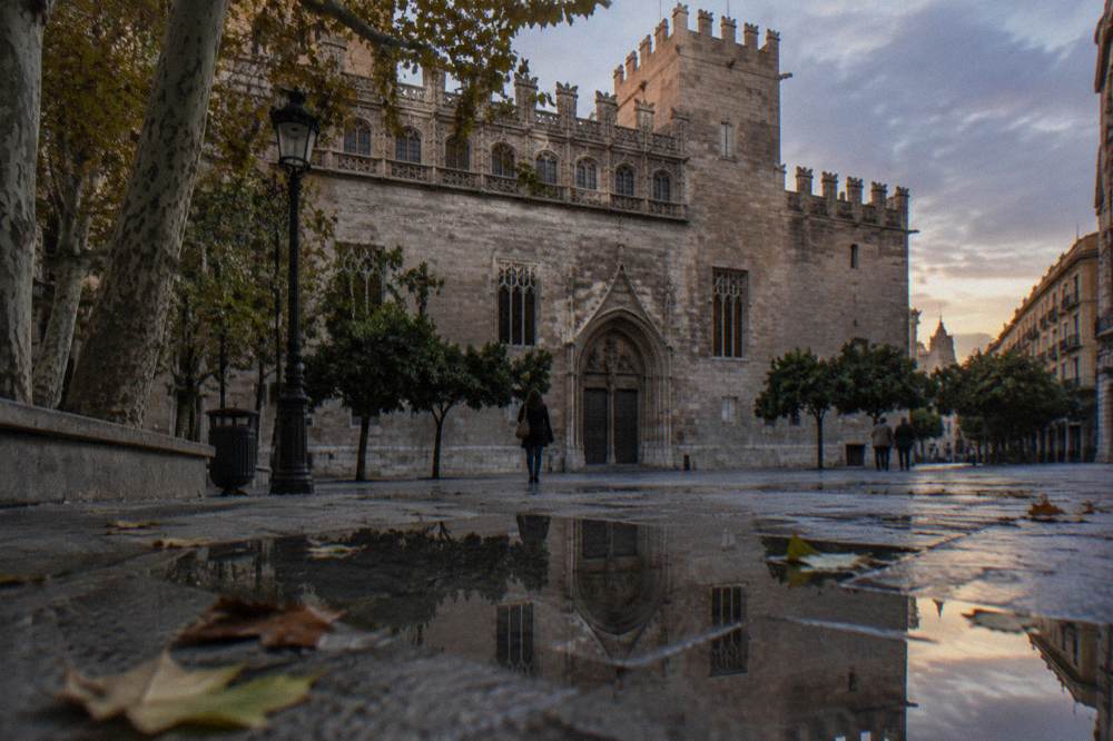 The gothic Lonja de la Seda silk exchange facade in Valencia